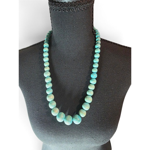 Jewelry - Vintage Boho Distressed Turquoise Blue Wooden Bead Necklace Southwestern Indie
